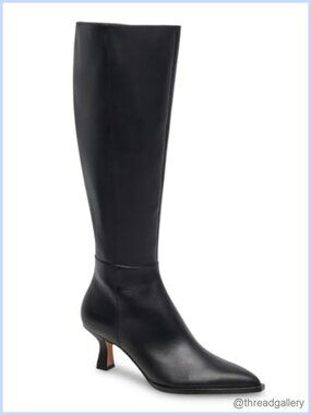 Kitten Heel Knee High Boots Pointed Toe Side Zip Tall Dress Boots